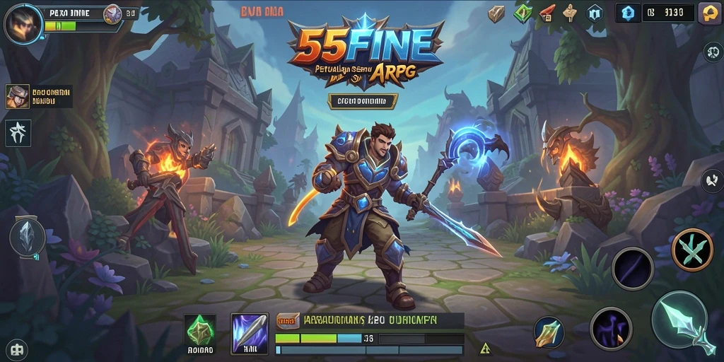 Screenshot gameplay ARPG 55FIVE menampilkan aksi seru dan pertarungan epik.