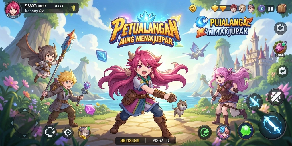 Tampilan gameplay penuh aksi dalam dunia Anime yang menakjubkan.